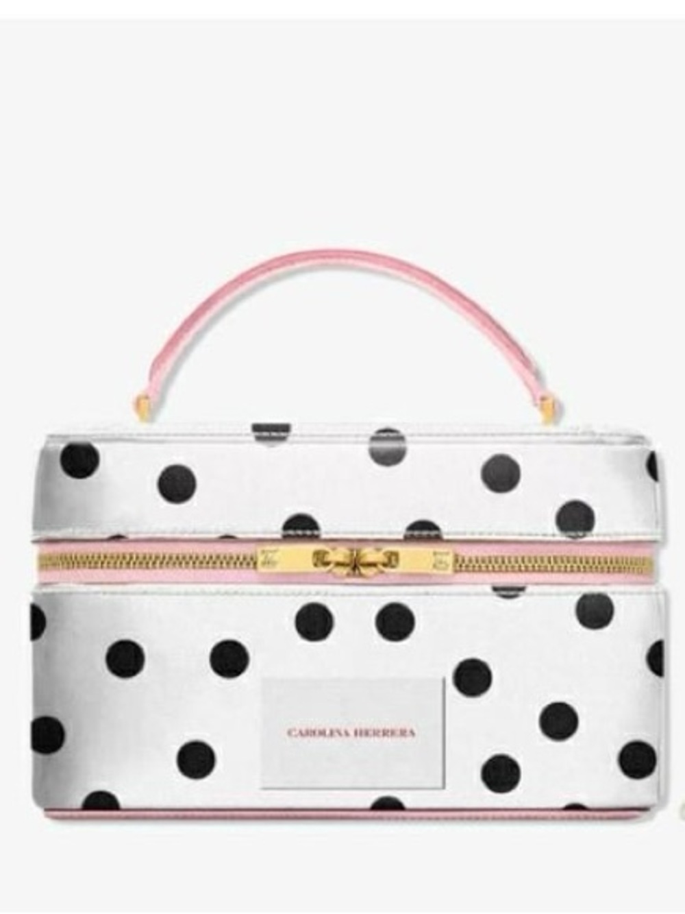 Carolina Herrera Beauty White Polka Dot Cosmetic Case with Pink Top Handle - Picture 3 of 16